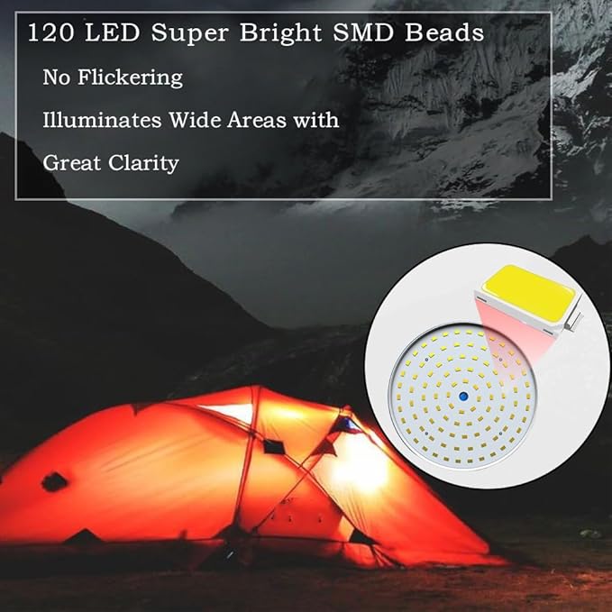 [120 LED ] Solar Camping Lights Rechargeable Portable Lantern Tent Lamp 5 Mode USB Remote Control Hanging Waterproof for Home Indoor Outdoor Emergency Courtyard 2 Pack