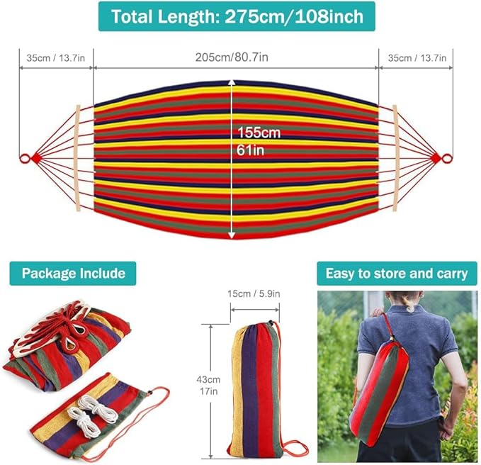 MOSFiATA Hammocks Portable Camping Hammock Upgraded 550lb Comfortable Fabric Hammock with Two Anti Roll Balance Beam and Sturdy Tree Straps for Camping, Patio, Backyard, Outdoor