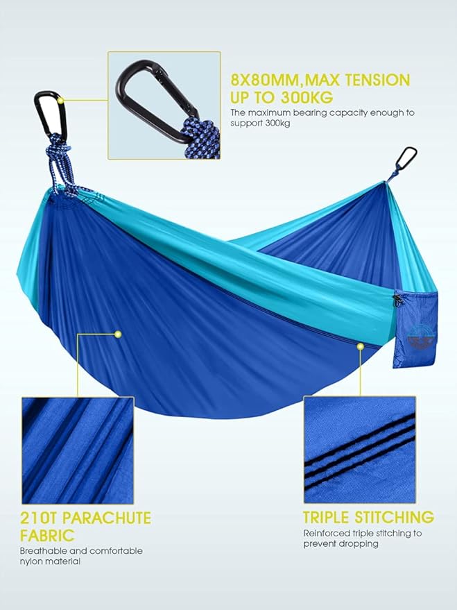 Nebula Voyager - Hammock Camping - Portable Hammock with 2 Hanging Straps for Backpacking - Outdoor and Indoor Durable Single Person Hammock - Beach, Travel, Hiking, Camping, Royal Blue and Sky Blue