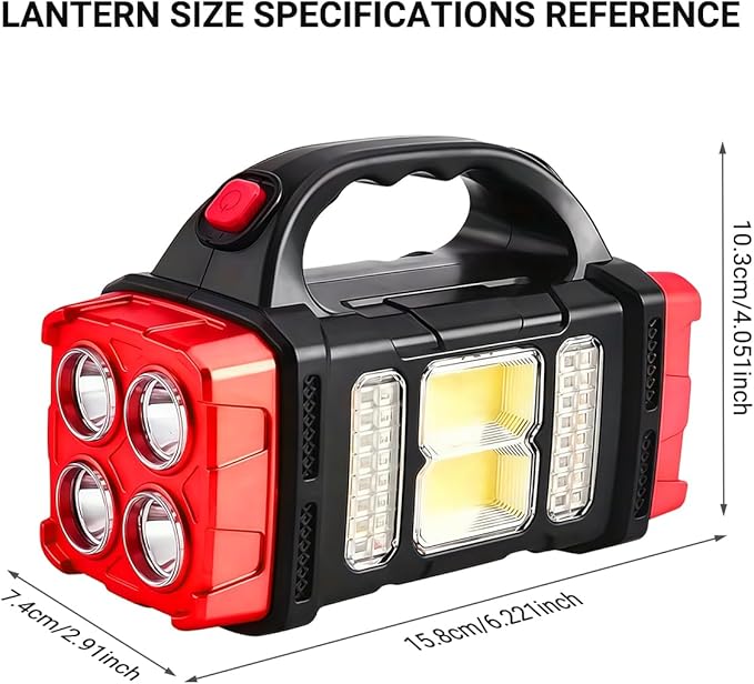 NAKCNM Solar Rechargeable High Lumen Flashlight & LED Lantern - 4 Mode Waterproof Flashlight with USB-C Input/Output for Camping, Hiking, Emergencies and Outdoor Work
