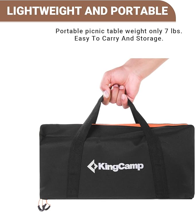 KingCamp Bamboo Folding Table Camping Table with Adjustable Height 4-Folds Compact Small Lightweight Portable Picnic Camp Table for Outdoor Backpacking Beach RV Travel Tailgating Barbecue, 1-2 People