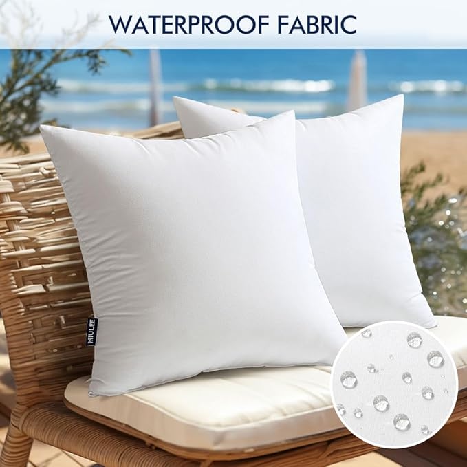 MIULEE Pack of 2 16x16 Inch Outdoor Pillow Inserts Waterproof Decorative Throw Pillow Insert, Square Lumbar Garden Pillow Form for Patio Sofa Couch
