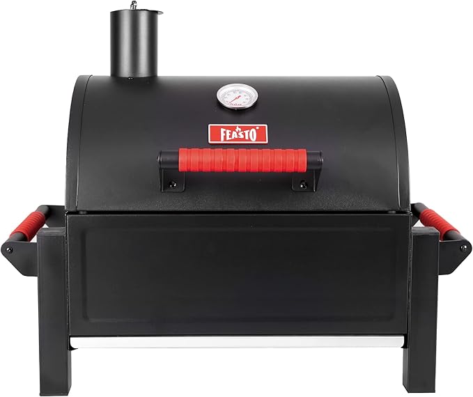 Feasto Portable Charcoal BBQ Grills with Cast Iron Grates, Tabletop Charcoal Grills with 354 Sq. In Cooking Area, for Outdoor Camping and Picnic, Black, L26.8’’x W20’’x H21.3’’