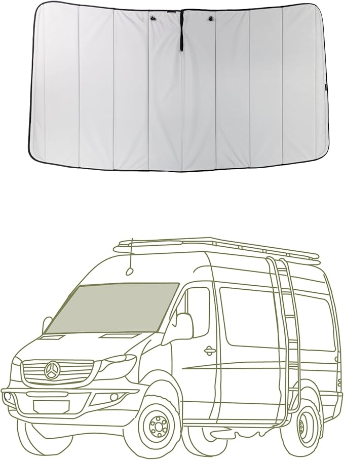 VanEssential Insulated Magnetic Blackout Front Windshield Cover Designed for Mercedes-Benz NCV3/VS30 (Van Years 2007 to Current) - Cool Gray