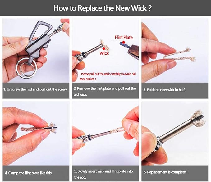 YUSUD Permanent Match Accessories, Never Ending Matchstick Parts, Forever Matches Strike Anywhere Replaceable Kit Included Scrapers, Flint Fire Starter Rods, Wicks and Sealed Waterproof Rubber Rings