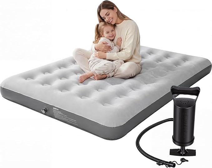 Air Mattress Queen with Hand Pump, 8.6'' Raised Inflatable Bed, 220lb Support Blow Up Mattress for Guest, Tent Camping, Travel & Home Use