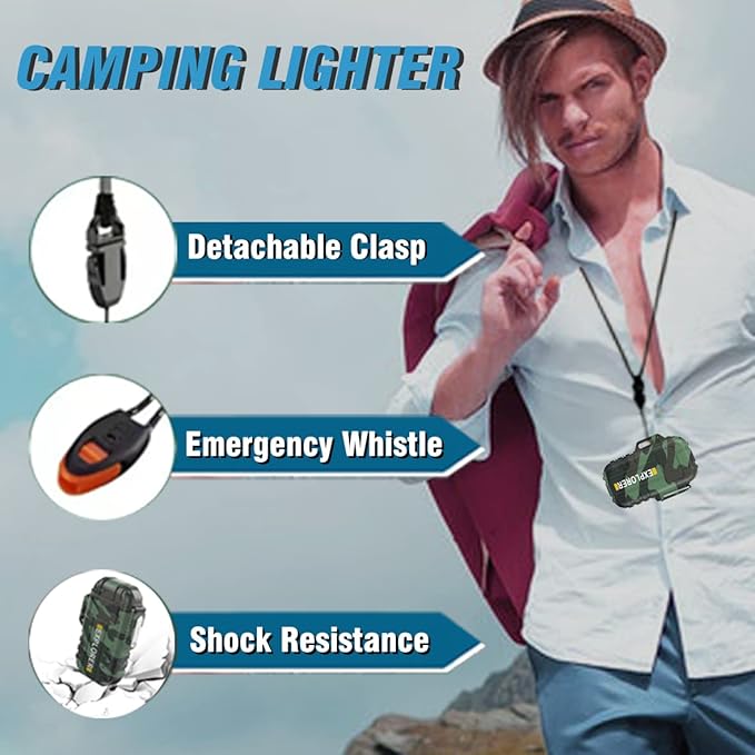 Torch 2 Pack Windproof Outdoor Gas Lighter - Adjustable Jet Flame, Fireplace, Fireworks, Grill, Camping, BBQ Lighter - Gifts for Men (Black+Camo) (Without Butane)