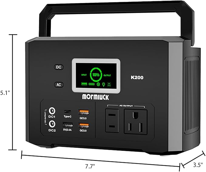 200W Portable Power Station (400W Peak), Mormluck Solar Generators with 110V AC Outlet（No Solar Panel）, 32000mAh Lithium Battery for Home Backup, Outdoor Adventures, and RV Emergencies