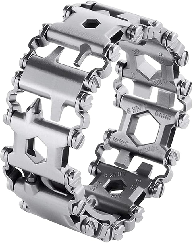 Stainless Tool Bracelet for Men Compatible for LEATHERMAN TREAD and Watch Band 29 in 1 Survival Hiking Camping Travel Friendly Multitools Wearable Bracelet