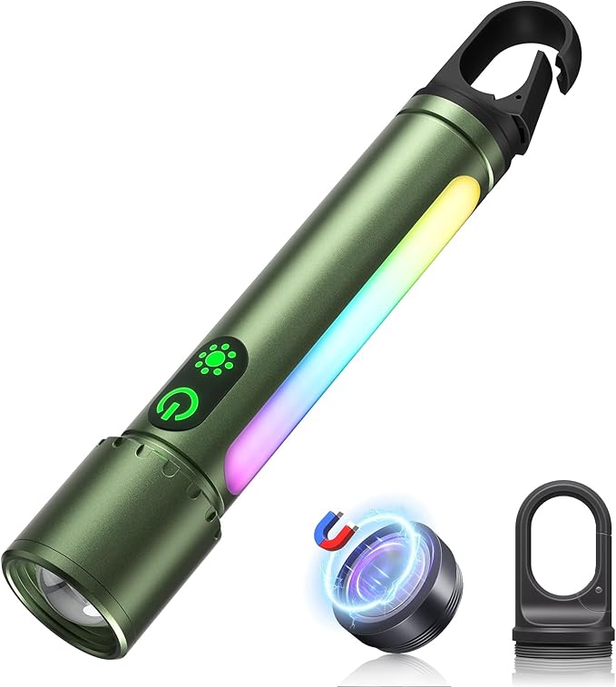 ADDplus Magnetic Flashlight Rechargeable,2000LM 5000mAh Flashlights High Lumens with 18 Modes,Waterproof, Adjustable,Powerful Flash Light,Multi-Flashlights for Home,Car,Hiking,Camping(1, Green)