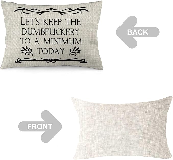ITFRO Lets Keep The Dumbfuckery to a Minimum Today Funny Words Lumbar Beige Burlap Throw Pillow Case Cushion Cover Sofa Bedroom Decorative Rectangle 12x20 Inch
