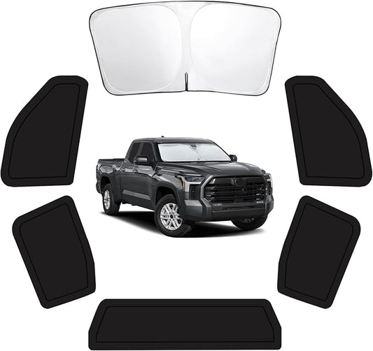 6PCS Car Window Shades for Toyota Tundra 2022-2025, Window Covers for Tundra Windshield Side Rear Windows, Full Set Privacy Protection Car Sunshade with UV Blocking for Camping Napping