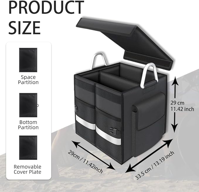 55L Car Trunk Organizer with Reflective Stripes.1680D Polyester Folding Car Organizer with Reinforced Handles, Folding and Multi-Compartment, Storage for SUV, Truck, Sedan (Black, 28L)