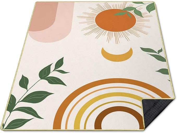 Supfitness Extra Large Picnic Blankets Waterproof Foldable (60"x 80") Boho Beach Blanket Waterproof Sandproof,3-Layer Thicking Mat Outdoor Packable Camping Blanket