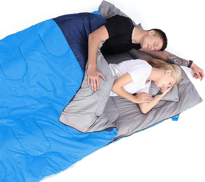 oaskys Double Sleeping Bag for Adults with 2 Pillows - Queen Size XL Waterproof Sleeping Bag for All Season Camping Hiking Backpacking 2 Person Sleeping Bags for Cold Weather & Warm