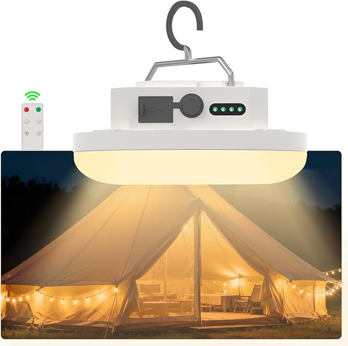 Rechargeable LED Camping Lantern 4000LM with Remote – Tent Light, Warm/Neutral/Cool 3 Modes & Stepless Dimming, IPX5 Waterproof, Magnetic Hook, Portable for Camping & Glamping