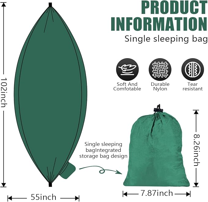 OBTANIM Camping Hammock 500lbs Portable Lightweight Single or Double Hammock with Tree Straps and Carry Bag for Camping Backpacking Hiking Travel Beach Outdoor Indoor (Dark Green)
