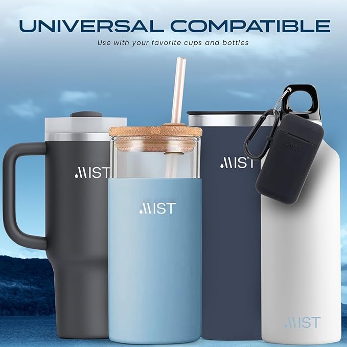 Mist Reusable Straw, Collapsible Reusable Metal Water Filtering Straw Removes Chlorine & Odor, BPA-Free, Portable, Stainless Steel, Filter Straw With Carry Case, Brush, Travel-Friendly, Black