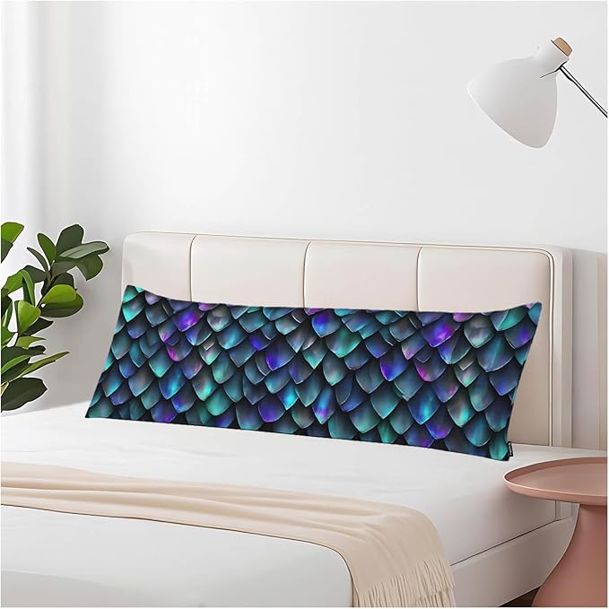 Dragon Scales Decorative Home Pillow Covers, Reptile Skin Green Side Sleeper Pillow Cover Body Cushion Cover Bedding Body Pillowcase for Man Woman Sofa Patio Shop 20x54 Inches