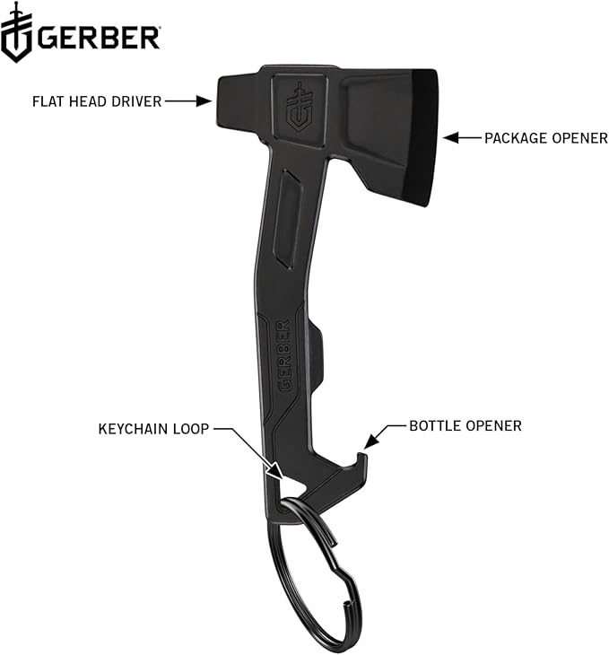 Gerber Gear Hatchet Keychain 3-in-1 Multitool, Clips to Pocket or Keychain with Bottle Opener, Flathead Driver, Package Opener, EDC Gear for Everyday Carry