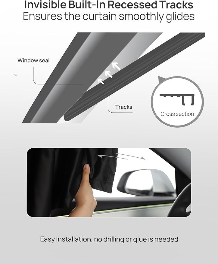 TPARTS Side Window Sun Shade for Tesla Model 3 2018-2026 (Including Model 3 Highland 2024+), Privacy Curtain Blinds Front & Rear Window Shade Blackout Drapes Set of 4 (Standard, Premium, Performance)