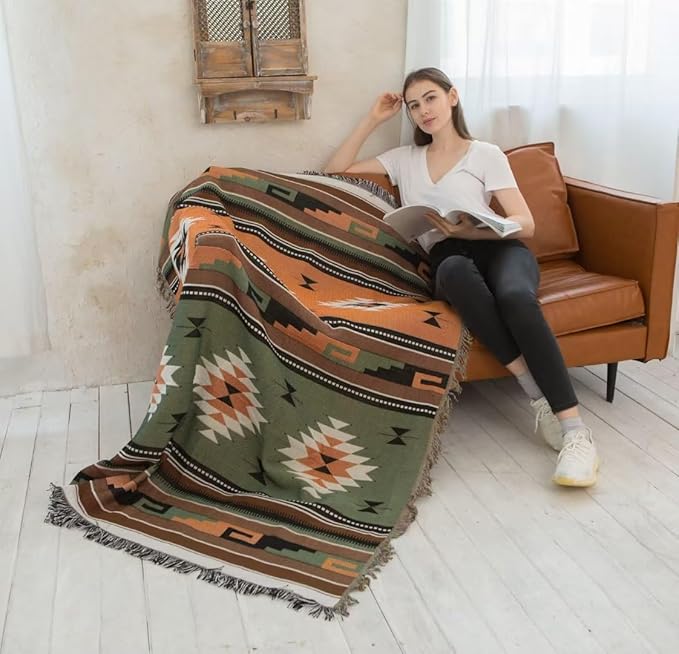 Lqprom Southwest Throw Blankets Aztec Southwestern Throws Cover Boho Native American Blankets for Gift Sofa Table Bed Living Room Decor Outdoor Camping Picnic Tent Beach Car Traveling 63"x87"