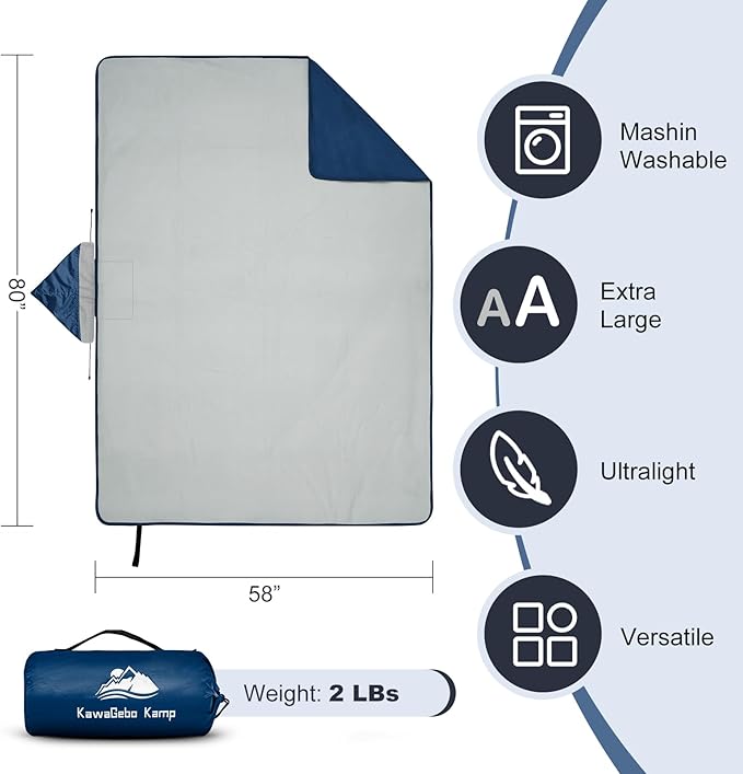 Fleece Waterproof Outdoor Blanket - Windproof Stadium Blanket for Camping, Picnics, and Sports Stay Dry and Comfortable 80"x 58"(Hoodeed, Blue)