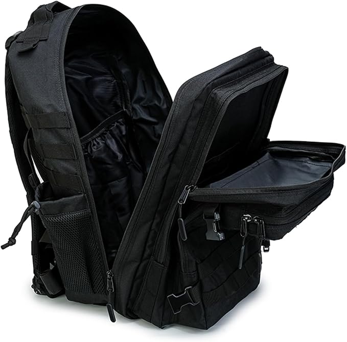 45L Military Tactical Backpack for Men & Women Bug Out Bag Assault pack Molle Daypack Hiking Trekking Rucksack (2.0 side pockets (black))