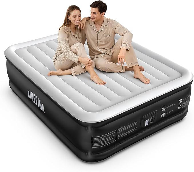 Airefina Queen Air Mattress with Built in Pump, Upgraded Surface Inflatable Mattress for Home Guest Temporary Use, Comfort Blow Up Air Mattress Queen with Carry Bag Colchones Inflables, 700 lbs Max