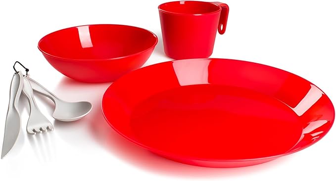 GSI Outdoors Cascadian 1 Person Table Set I 6-Piece Camping, Backpacking Mess Kit, Plastic BPA Free, Plate, Bowl, Mug, Cup & Cutlery Set