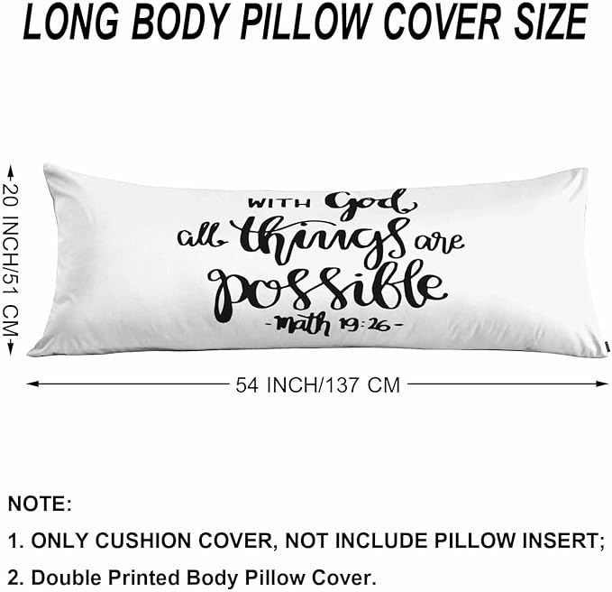 Bible Quote Outdoor Pillows Body Pillow Cover Christian with God All Things are Possible Lumbar Body Pillow Case Body Cushion Covers Body Pillowcases for Bedroom,Couch,Sofa 20"X54"