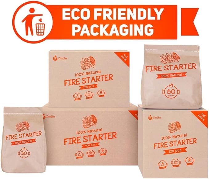 Zorestar Fire Starters XXL 200 pc - Firelighters for Indoor and Outdoor Use, Compatible with Solo Stove, Green Egg and Other Grills and BBQs - Box of 100% Waterproof Firestarters (Pack of 2)