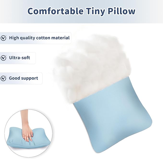 Pro Goleem Small Pillow 11"x7"x2.5" for Kids and Baby Sleeping with Name Tag Mini Tiny Pillow for Camping and Chair Car Air Nap Neck Lumbar Knee Rest Pillows, Blue