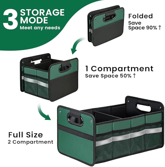 WINHUNT Car Trunk Organizer, Car Storage Organizer, Collapsible Multi Compartment for Car, Suv, Sedan, Truck, 100L, Extra Larger (Green, 50L)