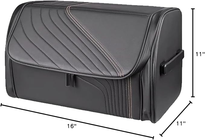TOPABYTE Car Trunk Organizer with Lid and Sturdy Handle Foldable Durable Premium Leather Storage Box Cargo for BMW SUV Sedan Truck, Black