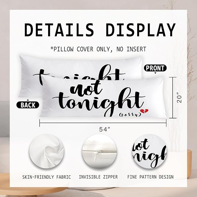 Bridal Shower Gifts 20x54 Body Pillow Cover, Bachelorette Gifts for Bride, Anniversary Wedding Gift Tonight Not Tonight Decorative Long Body Pillow Cases for Bed Couch