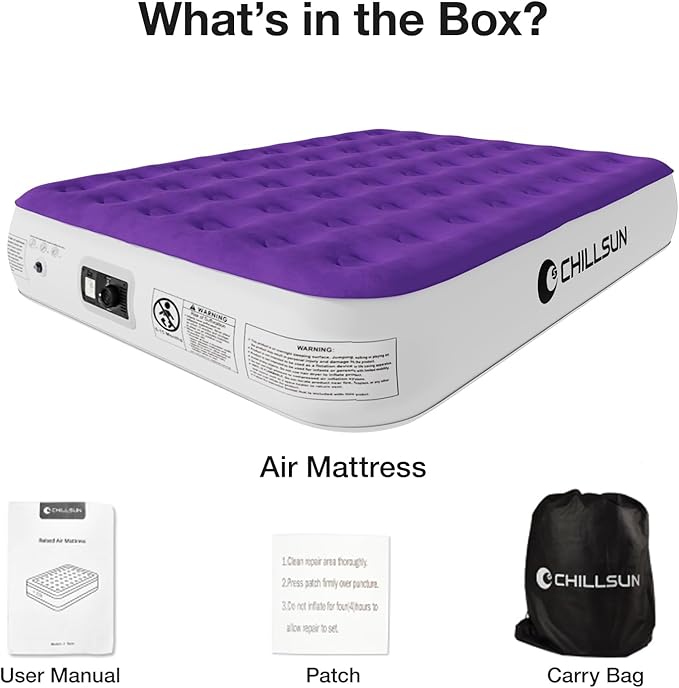 CHILLSUN Queen Air Mattress with Built in Pump,Elevated Durable Inflatable Mattresses with Storage Bag,13" Fast&Easy Inflating Blow Up Airbed,Camping Accessories for Travel&Guests&Home