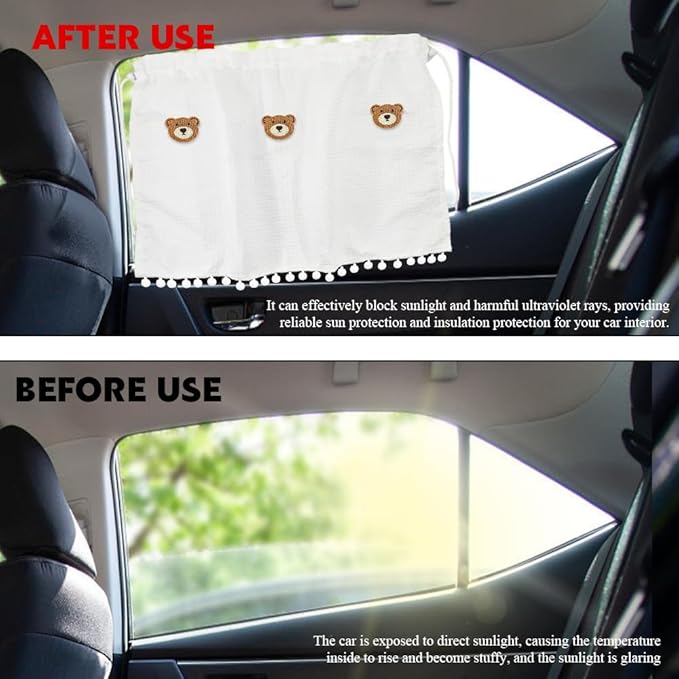 Car Side Window Sun Shade Privacy Curtain for Baby, Suction Cup Window Shade, 25"x18" Car Cartoon Sunshade Protector Heat Blocker Cover, Privacy Curtain for Kids Women (Three Bears)