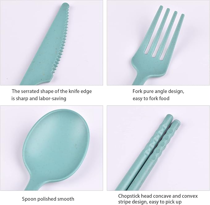 Travel Utensils with Case, Camping Rrusable Utensils Set with Case, Plastic Cutlery Set Forks Spoon Tableware, Portable Cutlery for Travel Picnic or Daily Use