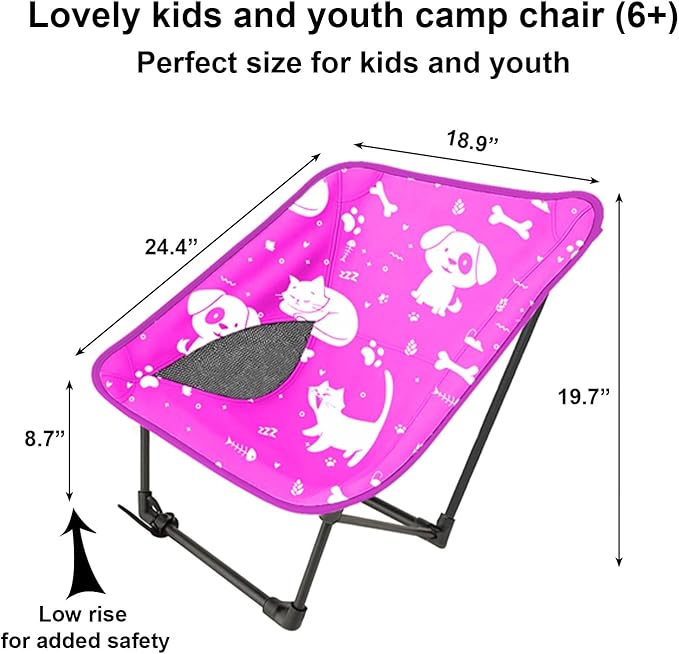 Youth and Kids Camping Chair | Ultra Lightweight, Foldable and Heavy Duty | Ideal Indoor/Outdoor Kid Chair for Camping, Beach, Sports and Lawn (Pink)