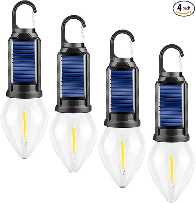 Solar Tent Camping Light Bulb Rechargeable Portable LED Camping Lantern3 Lighting Modes Tungsten Light Tent Lamp with Clip Hook for Camping, Hiking, Backpacking, Emergency Outage (T03)