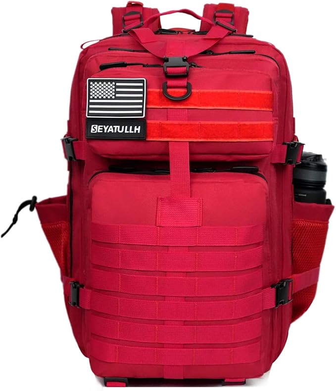 45L Military Tactical Backpack for Men & Women Bug Out Bag Assault pack Molle Daypack Hiking Trekking Rucksack (2.0 side pockets (red))