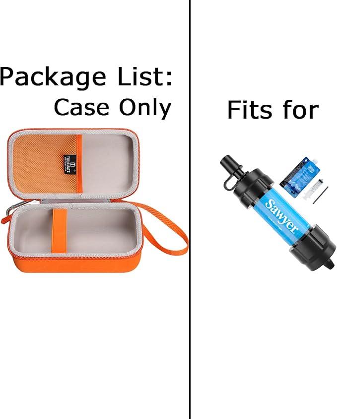 Tourmate Water Filter for Sawyer Products Mini Water Filtration System, Protective Carrying for Drinking Straw, Squeeze Pouch and Other Accessories (Orange)