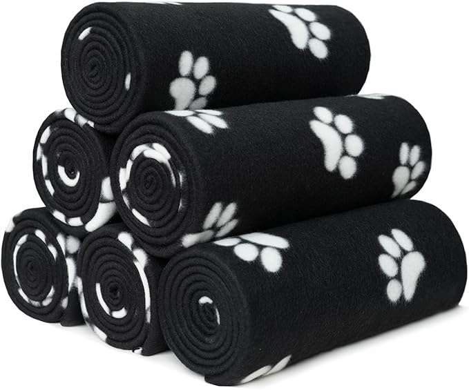 ZYFZCYBL Fleece Throw Blankets Lightweight Warm Soft Cozy Pet-Friendly Bulk Fleece Throw Blanket Solid for Home Bed, Sofa，Office,Gifts, Couch (Pack of 6-50 x 60 inch，Black White Paw Print)