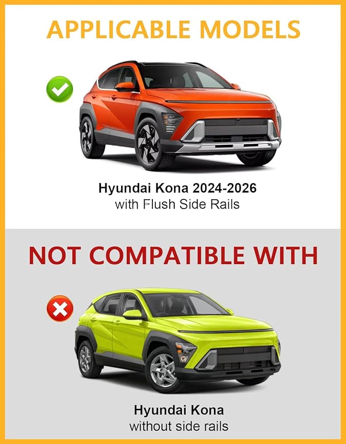 Tuyoung 300lbs Roof Rack Cross Bars Compatible with 2024 2025 2026 Hyundai Kona & Kona Electric, Lockable Heavy Duty Aluminum Roof Rails Crossbars Black Rooftop Cargo Carrier Luggage