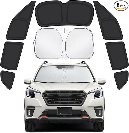 Car Window Shades for Subaru Forester 2019-2024 Accessories - Full Set 8PCS Side Window Sunshades with Memory Frame & Blackout Fabric, Privacy UV Shield for Camping/Travel