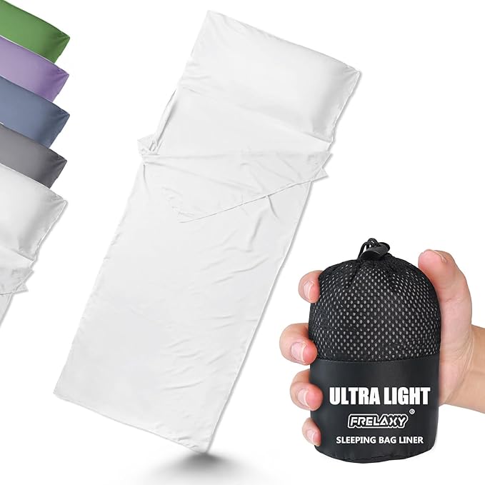 Frelaxy Ultralight Sleeping Bag Liner - Lighter & Compact, 3 Sizes Travel Sheets & Adult Sleep Sack, Comfy Breathable & Cooling & Silky Soft, Quick-Drying, for Backpacking, Hotel, Camping, Hostels