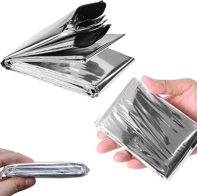 Polyethylene Mylar Silver Emergency Foil Thermal Blanket (Pack of 50), 210 x 160 cm (82" x 63") Reflective Blankets Perfect for Outdoors, Hiking, Marathons or First Aid
