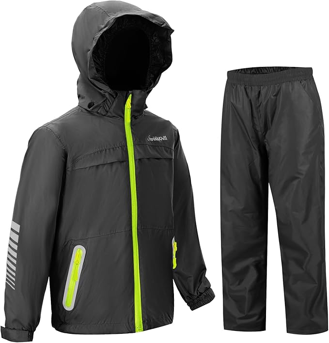 SWISSWELL Kids Rain Gear Boys Girls Youth Waterproof Rain Suit Breathable Reflective Raincoat and Pants