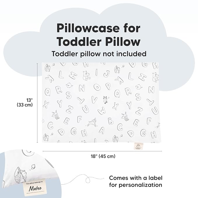 KeaBabies Toddler Pillowcase 13"x18" - Organic Cotton Toddler Pillowcase for Kids, Boys, Girls, Soft & Durable Cotton Cover for Miniature Sleepy Pillows, Cute Colors, Pillow Sold Separately (ABC Land)